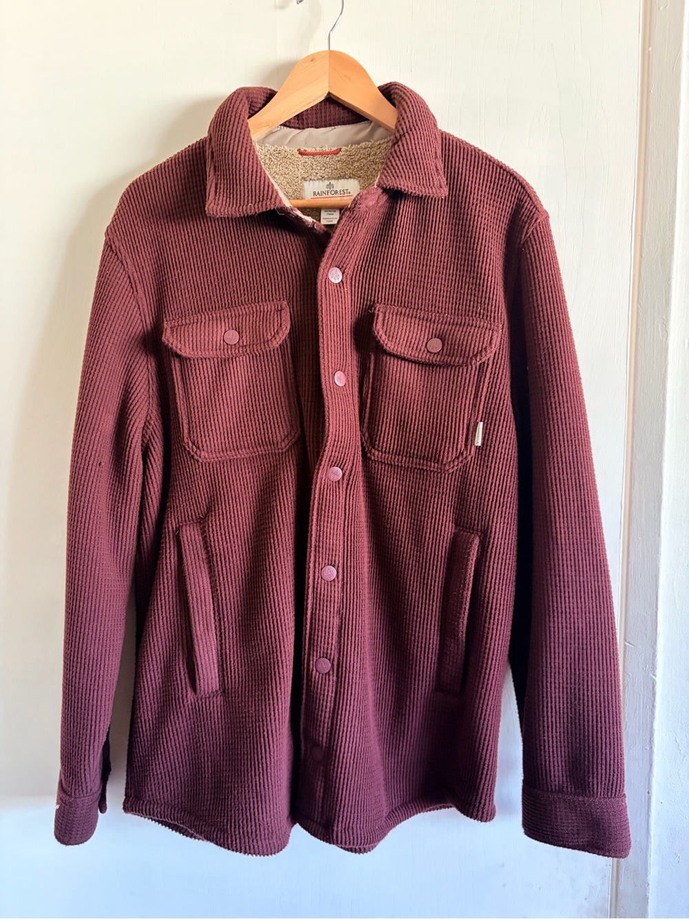 RAINFOREST Maroon Quilted Shirt Jacket with Sherpa Collar